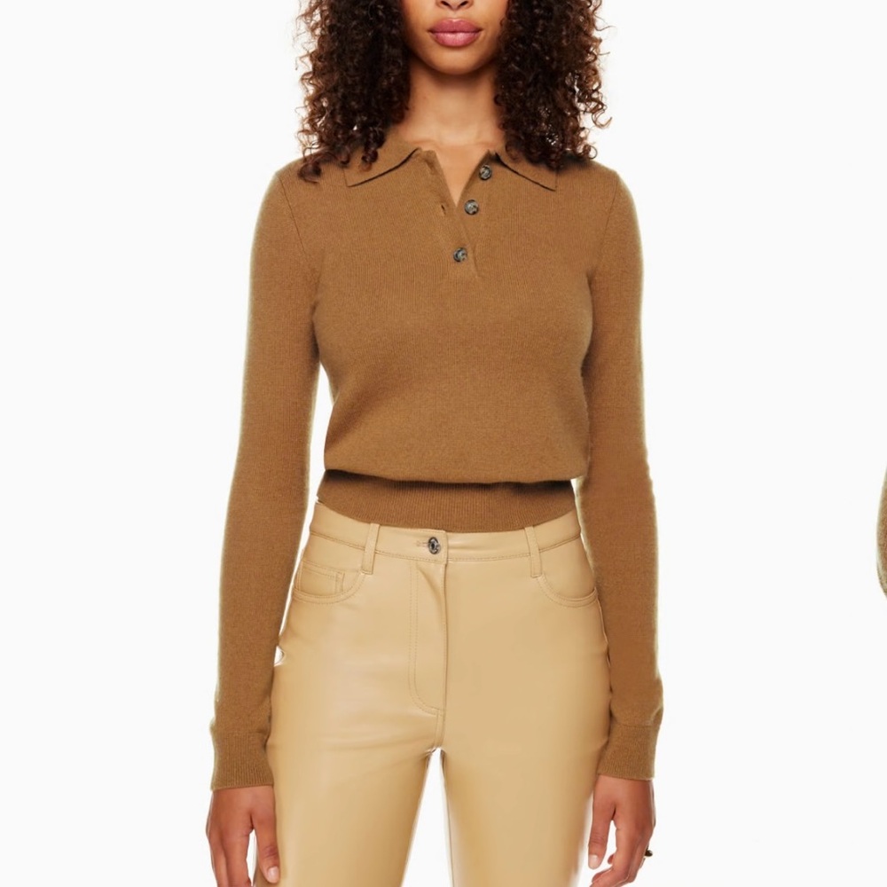 Wilfred Florence Litlelux 100% Cashmere Long Sleeve Polo Sweater Size S Camel